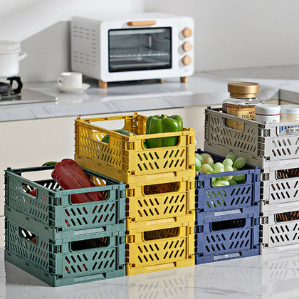 UK Durable Folding Plastic Storage Crate Stackable Kitchen Warehouse Storage Box