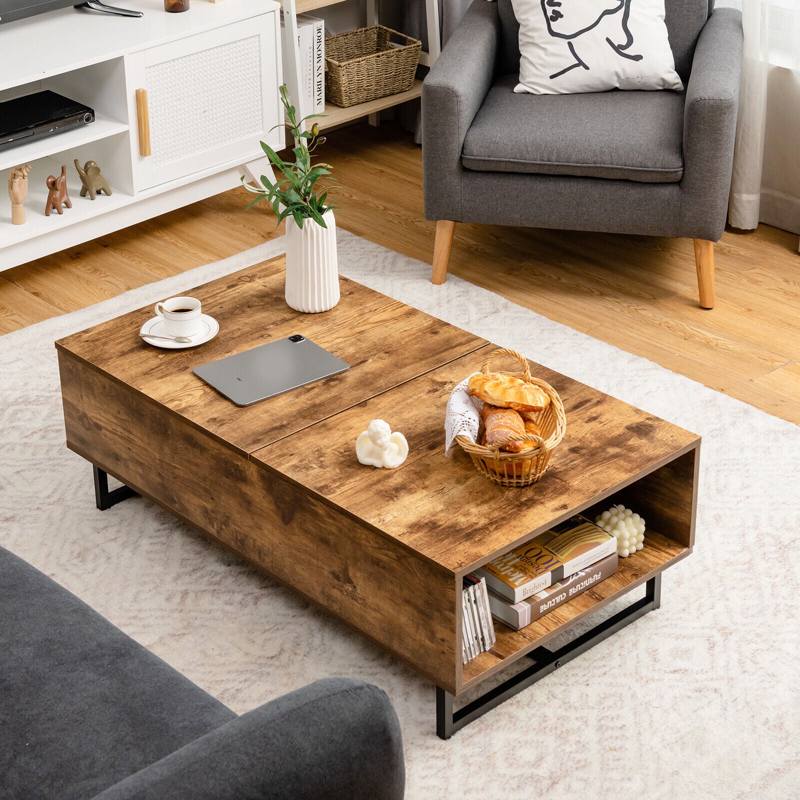 Modern wood lift top store coffee table