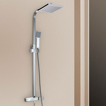 Thermostatic Bar Shower Mixer Valve Bathroom Chrome Twin Head Square Bath Set