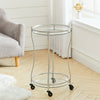 2 Tier Round Drinks Trolley Modern Glass Rack Serving Cart Kitchen Side Table