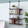 4 Tier Industrial Metal Pipe Floating Shelf Wall Mounted Wooden Display Rack