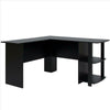 Black L-shaped Computer Desk Corner PC Table Workstation Home Office w/ Shelves