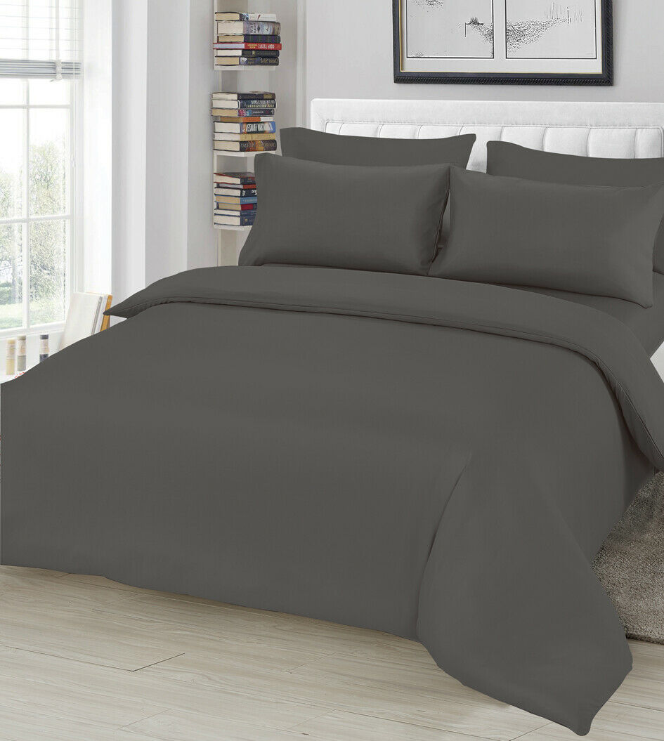 Plain Duvet Cover & Pillowcase Reversible Bedding Set or Fitted Sheet