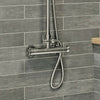Bathroom Thermostatic Mixer Shower Set Square Chrome Twin Head Exposed Valve