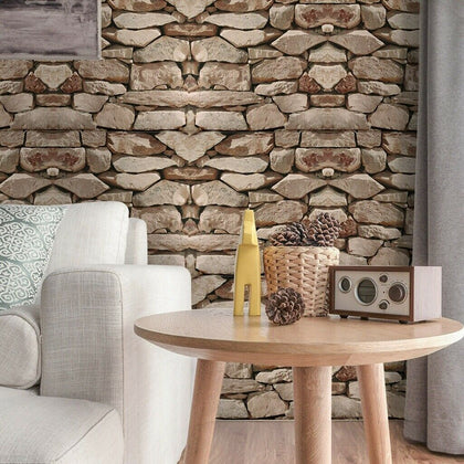 Stone Wall Wallpaper Roll 3D Effect Wallcovering For Living Room Decor UK