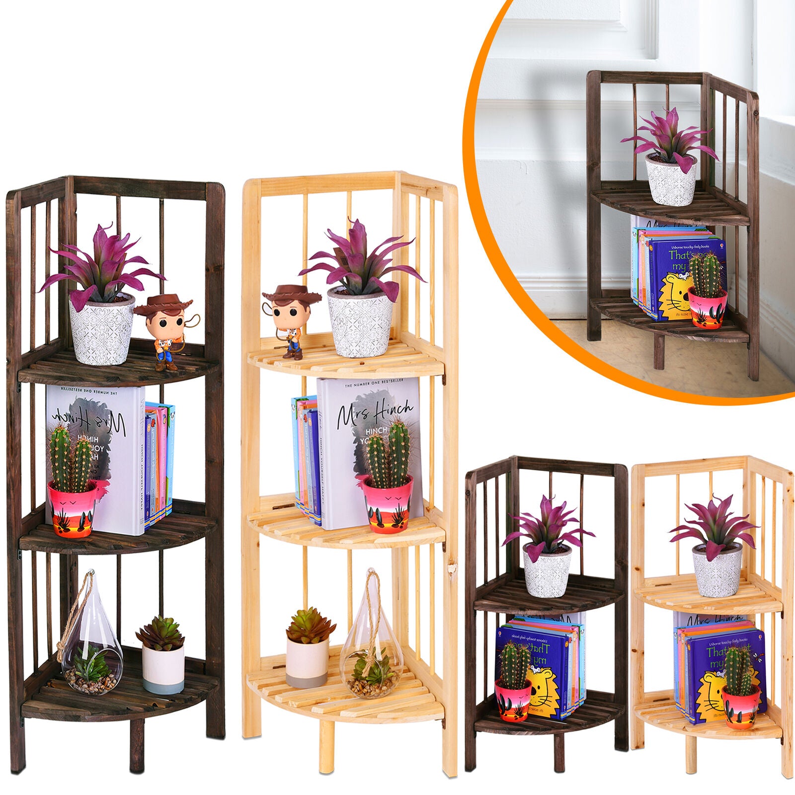 Corner Shelf/Shelving Rack Unit Display Stand Decoration Plants Natural Wood
