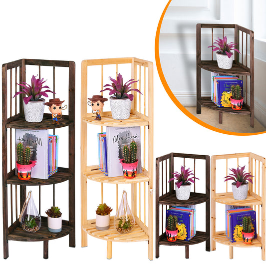 Corner Shelf/Shelving Rack Unit Display Stand Decoration Plants Natural Wood