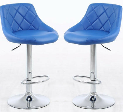 2 × BLUE Bar Stools Leather Chairs Breakfast Chairs Swivel Gas Lift Kitchen