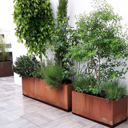 Large Corten Steel Rectangle Planter Garden Plants Pot In & Outdoor Trough Tub
