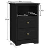 Black Bedside Cabinet with 2 Drawers & Shelf,Nightsta