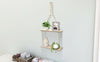 Boho Wall Hanging Shelf With Rope Tapestry Macrame 2 Tier Oak White Wood Shelves