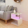 White High Gloss Coffee Table RGB LED Lights Wooden S-Shape Side Table Furniture