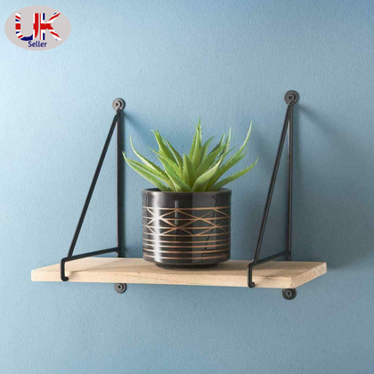 Wall Floating Shelf Metal Wire Hanging Wooden Storage Shelving Unit Black White