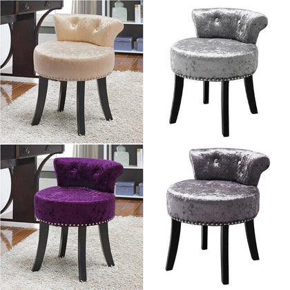 Crushed Velvet Upholstery Dressing Table Chair Vanity Stool Studded Piano Seat