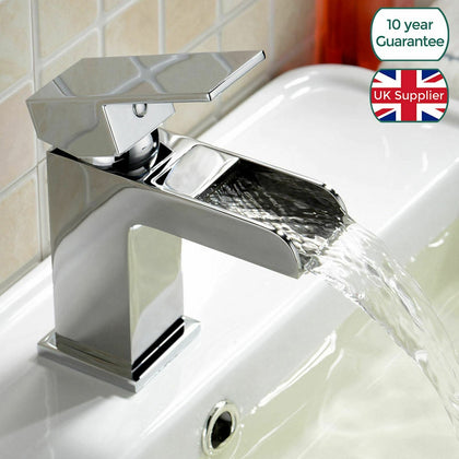 OZONE WATERFALL BATHROOM BASIN MONO SQUARE MIXER TAP CLOAKROOM CHROME LUXURY