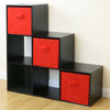 Black 6 Cube Kids Toy/Games Storage Unit Girls/Boys Bedroom Shelves 3 Red Boxes