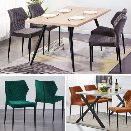 2X4X Dining Chairs Set Velvet Padded Seat Metal Legs Kitchen Chair Home Office