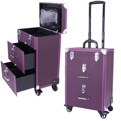 Large Makeup Trolley Case Beauty Vanity Hairdressing Box on Wheels with Drawers