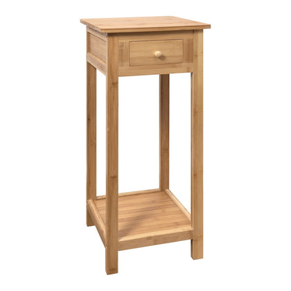 Woodluv Bamboo Tall Side Bedroom Living Room End Table with drawer & lower shelf