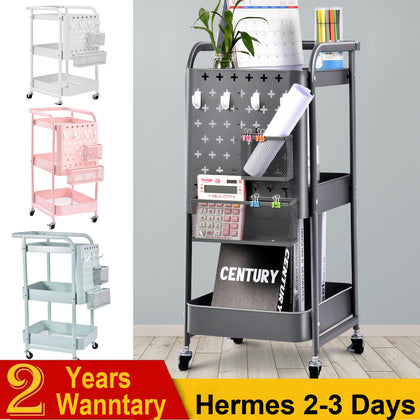 3 Tier Kitchen Trolley Cart Handle Slim Rolling Wheel Storage Basket Rack Salo