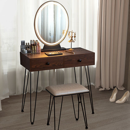 Vanity Dressing Table Set Makeup Desk Set W/ LED Lighted Mirror Stool & Drawer