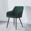 Set of 2 Modern Green Dining Chairs Velvet Fabric Armchairs ＆ Metal Legs Kitchen
