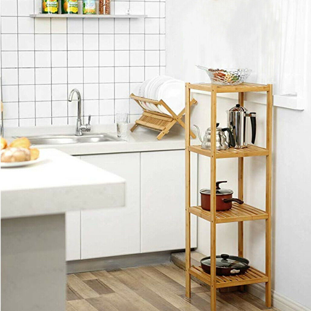 Bamboo Bathroom Shelf Standing Kitchen Rack 14x13x43.3" for Narrow Space Hallway