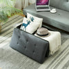 GREY LINEN LARGE FOLDING STORAGE OTTOMAN POUFFE SEAT FOOT STOOL STORAGE BOX UK