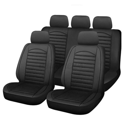 Deluxe Car Seat Covers Pu Leather Universal Protector Full Set Front Rear Black