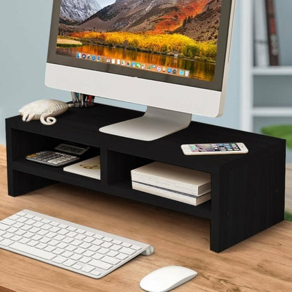 2 Tier Wood Computer Desktop Monitor Stand Laptop TV Display Screen Riser Shelf