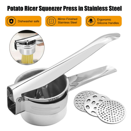 Stainless Steel Hand Held Potato Ricer Silver Masher Vegetable Juicer Puree UK