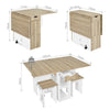 Folding Mobile Drop Leaf Dining Table Set w/4 Stools Dining Kitchen Wooden&White