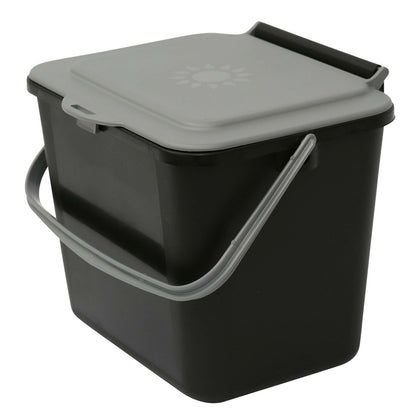 Black & Silver Grey 5L Kitchen Compost Caddy/Food Recycling Waste Bin – 5 Litre