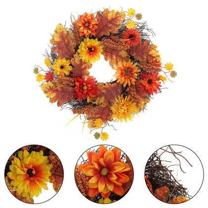 55cm Halloween Wreath Door Sunflower Autumn Maple Leaf LED Garland Festival Deco