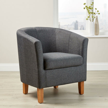 Dark Grey Fabric Tub Chair Wooden Legs Armchair Living Room Modern Office