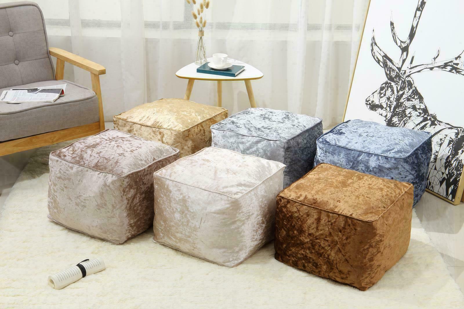 NEW LUXURY CRUSHED VELVET SOFT BEAN BAG CUBE FOOT STOOL REST POUFFE OTTOMAN