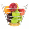 Upright Chrome Wire Fruit Bowl Basket Stand Apple Orange with Wooden Base