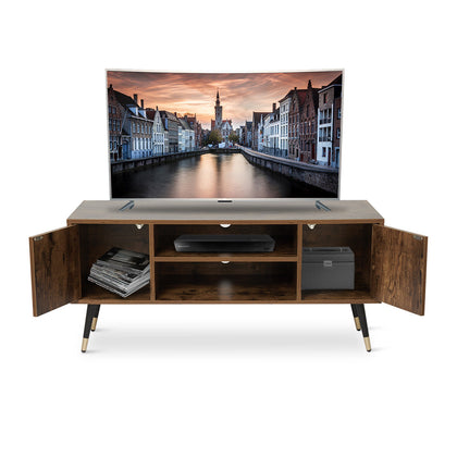 Retro TV Unit Stand TV Cabinet Industrial Style Metal Feet w/ 2 Storage Cube MDF