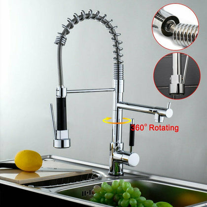 360° Swivel Pull Out Spray Taps Mixer Kitchen Sink Mixing Tap Spring Neck Chrome