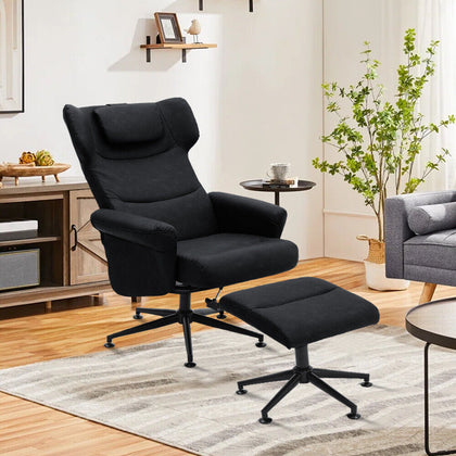 Office Executive Chair & Footstool Manual Reclining Swivel Armchair Lounger Seat