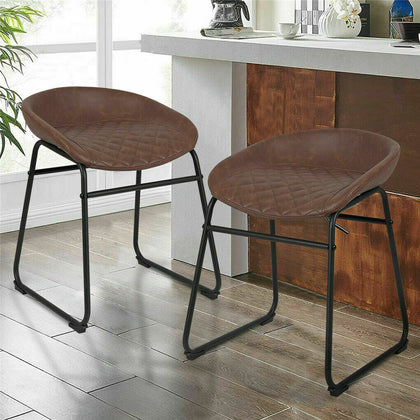 Set of 2 Bar Stools PU Leather Dining Chairs Retro Backless Sofa Side Chair Seat