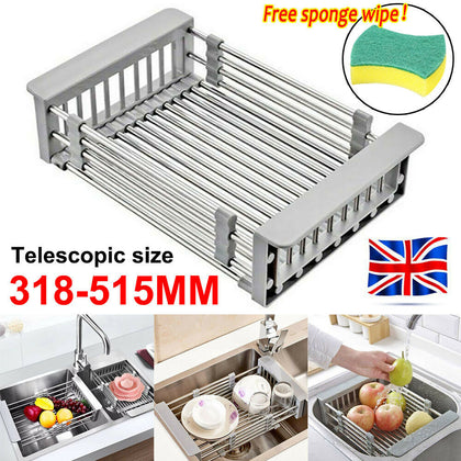 Telescopic Sink Drain Basket Stainless Steel Dish Water Filter Rack For Kitchen