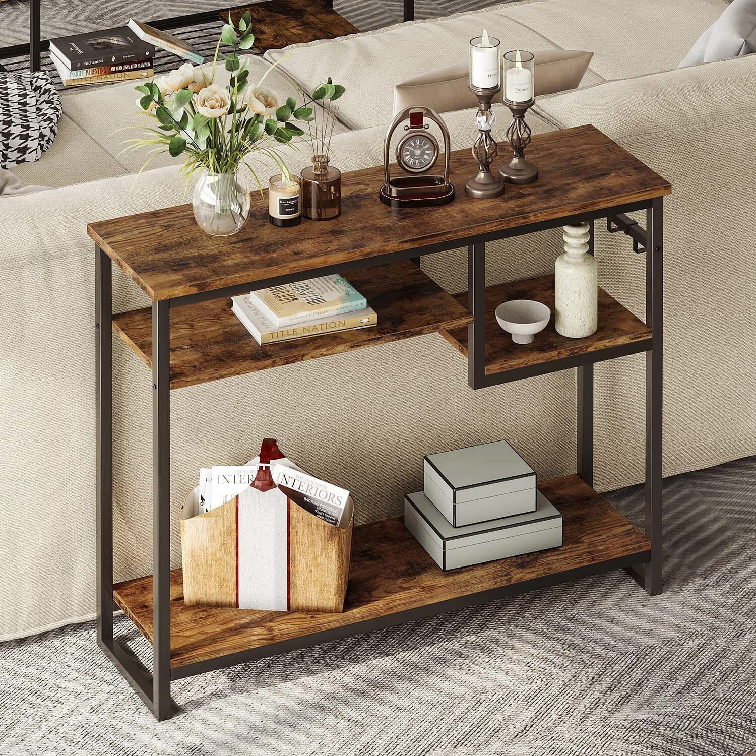 Retro Hall Table Retro Console Table for Entry Way Sideboard with 4 Tier Shelves Narrow ...