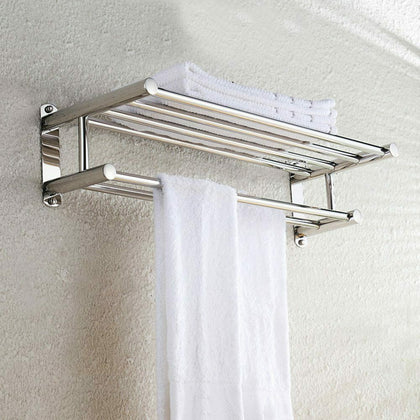 Double Polishing Towel Rail Holder Wall Mounted Bathroom Rack Shelf Stainless St