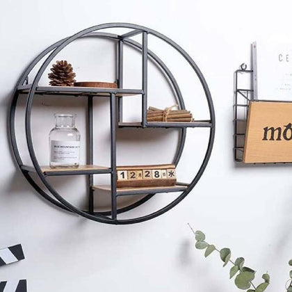 Vintage Wall Unit Retro Iron Industrial Style Metal Shelf Rack Storage Round