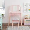 Pink Dressing Table Makeup Vanity Desk Drawers W/ LED Lights Mirror & PU Stool