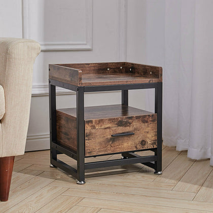 Industrial Bedside Cabinet Side Tray Table 1 Sliding Drawer 2 Tiers Shelf Stand
