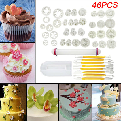 46pcs Cake Decorating Fondant Sugarcraft Icing Plunger Cutters Tools Mold Mould