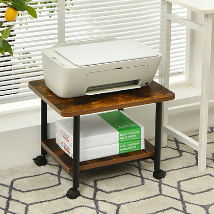 Mobile Under-Desk Printer Stand 2-Tier Printer Cart Industrial Style Office Home