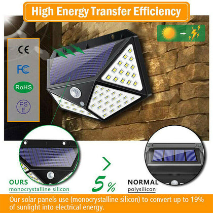 108LED Solar Powered PIR Motion Sensor Wall Security Light Garden Outdoor Lamp